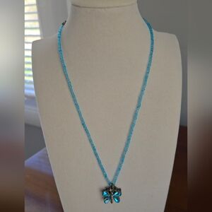 Claire's Butterfly Friends Forever blue seed beads Necklace